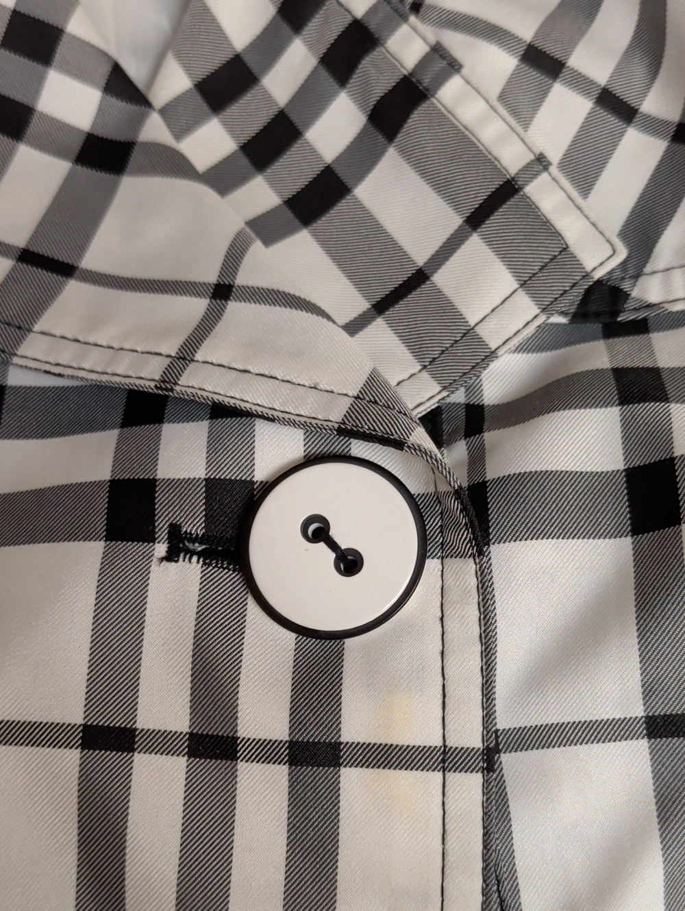 giacca Black & White Plaid Double-Breasted  Trench Style Rain Coat & Windbreaker - Picture 11 of 15